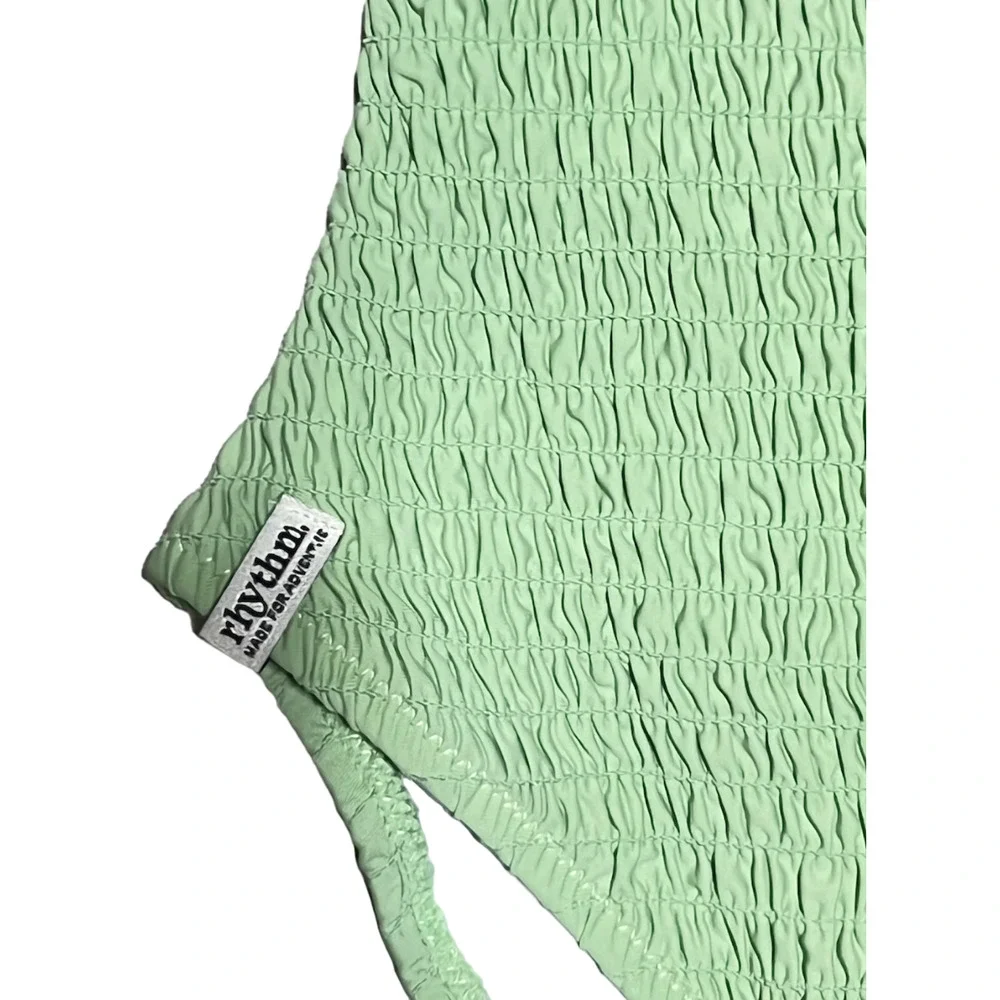 NEW RHYTHM x FREE PEOPLE CATCUS GREEN SMOCKED HI CUT ONE PIECE SWIMSUIT SZ S